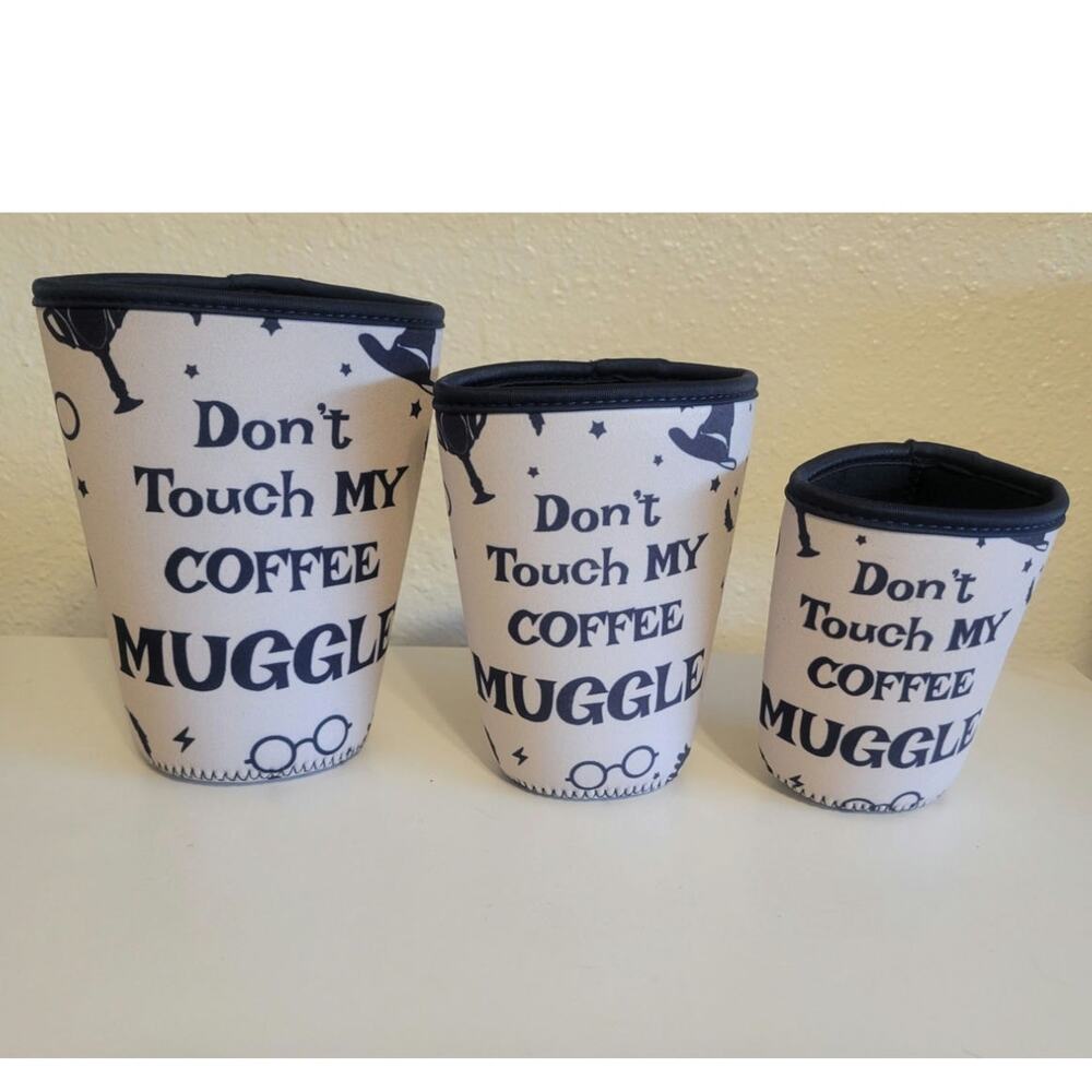 Wizard Coffee Cup Sleeves Set of 3 Neoprene Don't Touch My Coffee Muggle